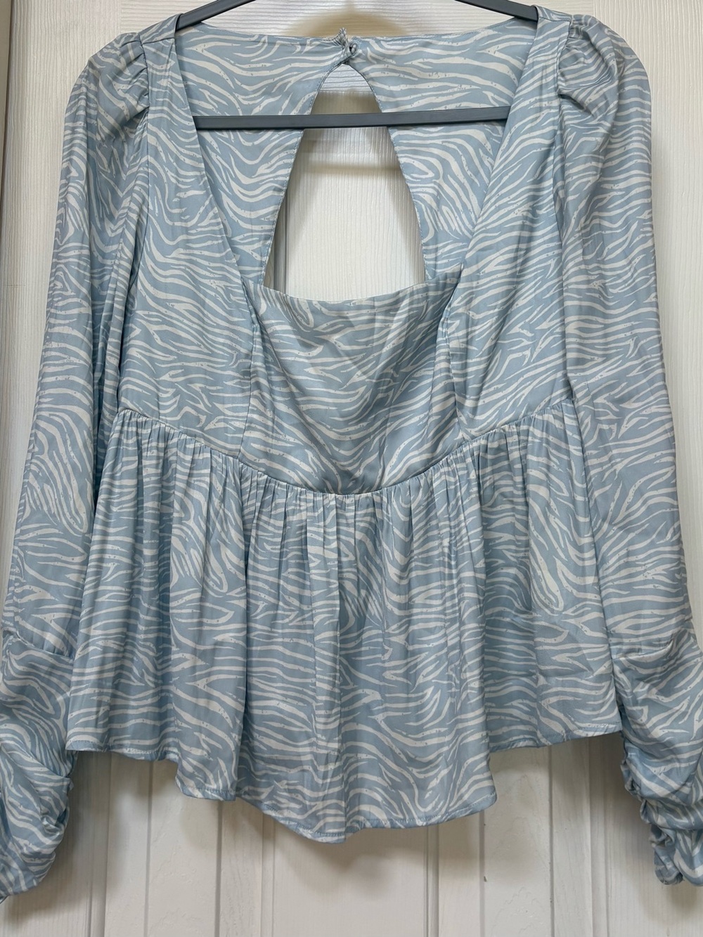 Free People Light Blue and White Zebra-Print Crop Top